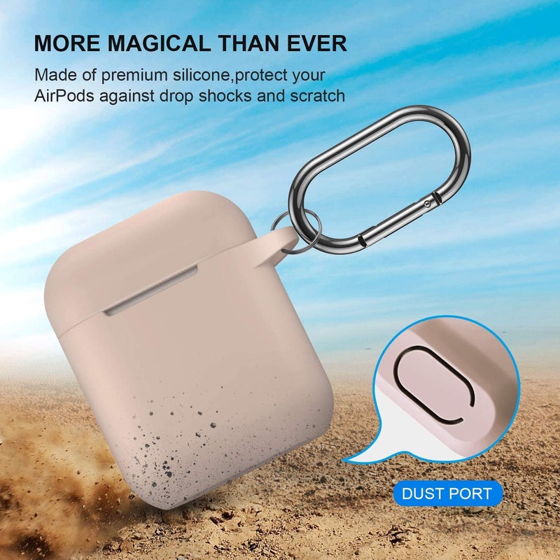 ATUAT Compatible with AirPods Case Cover, Full Protective Silicone Skin Dust-Proof Designed for Apple AirPods 1st 2nd Generation with Keychain, Front LED Visible, Tan/Milk Tea - Image 2